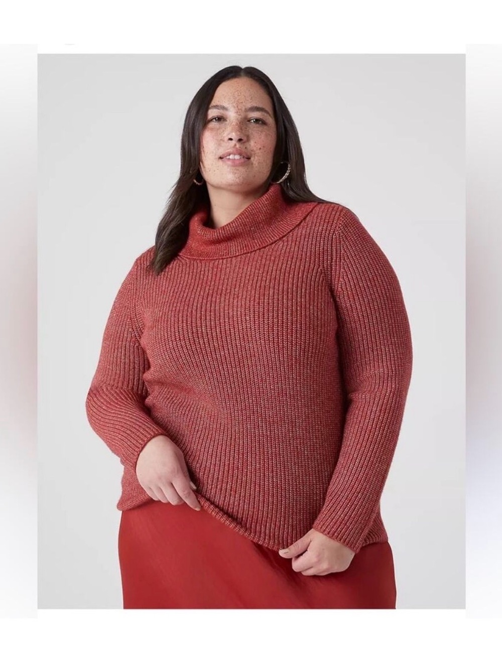 Lane Bryant Ribbed Cowl Neck Sweater - Rust